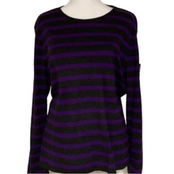 Lauren Ralph Lauren Tops - EUC Vintage Lauren Ralph Lauren Black & Purple Striped Blouse Size XL